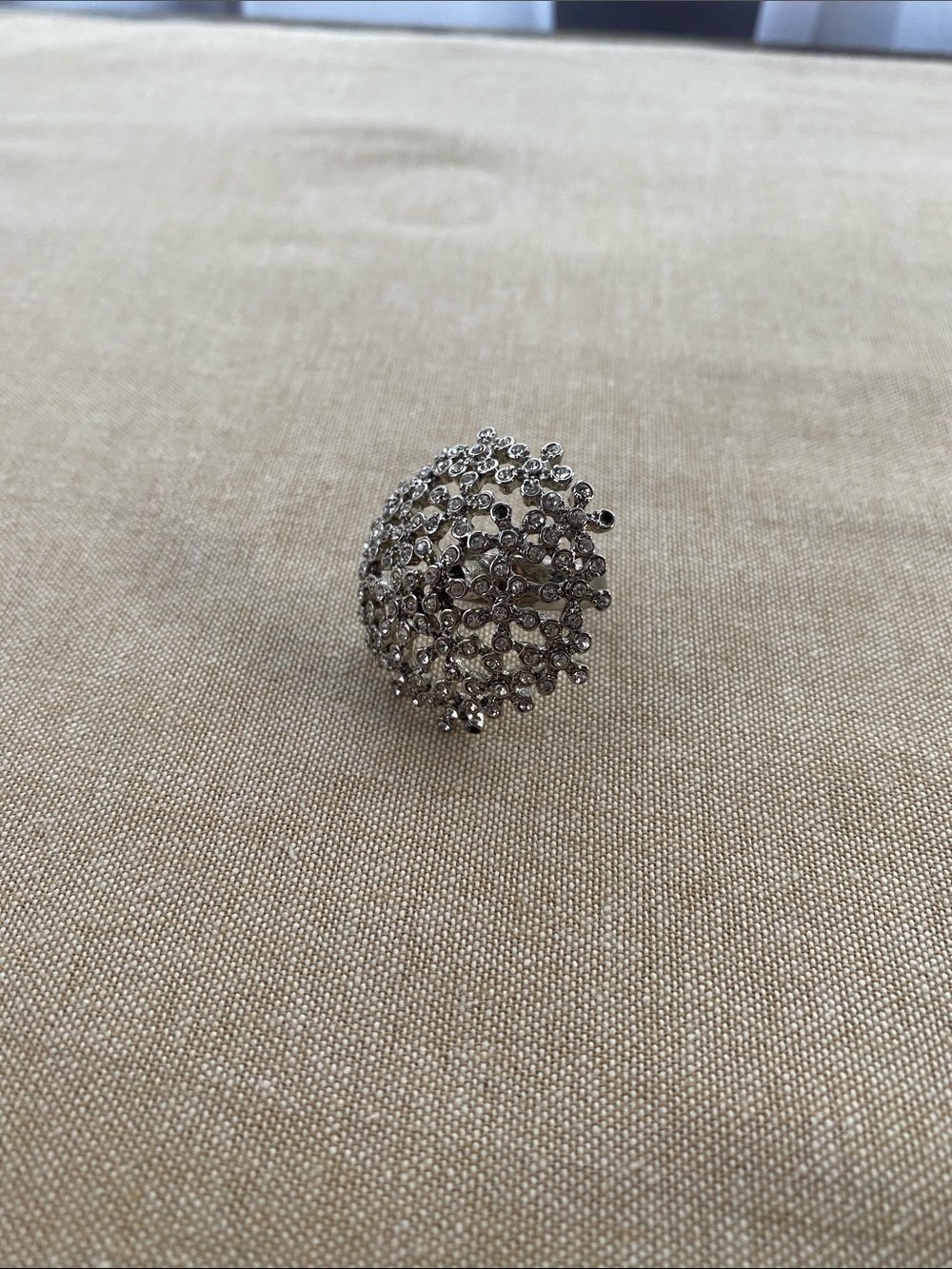 Crystal Cluster Silver-Tone Ring - Sparkling Floral Design